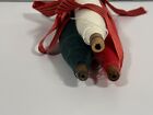 Antique Wooden Weaving Loom Shuttle bobbins Spools Set Of 3 Christmas Decor Red