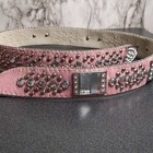 Women   s Pink Wide Studded Rhinestone Punk Belt W  Skull Buckle Size L