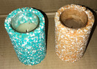 Vintage Retro Groovy Turquoise   Orange White Melted Plastic Chip Candle Holders
