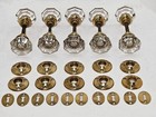 One 1 Pair Of Antique Crystal Glass Octagonal Door Knobs Rosettes Keyhole Covers