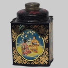 Vintage Japanese Geisha Tea Tin Canister Black   Gold Floral 6  Decorative Tin