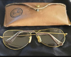 Vintage 1960s Ray-ban B l Amber Aviator Sunglasses 62  14 Gold Steel Leather Tip