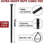 1200 Pack Black Nylon Zip Ties 12 Inch Heavy Duty Cable Wire Ties 70 Lb