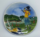 Vintage 1930   s Golfing Woman Plate Signed  rita  Hand Painted