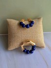 Lapis Lazuli Earrings 18k Gold Plated Vintage Royal Blue Hoop Gift Women