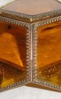 Victorian Jewelry Casket   Amber Beveled Glass Box   Ormolu Filigree Pentagon