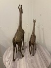 Pair Solid Brass Giraffe Figurines 23    17  Textured Mcm Vintage Animals