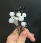Antique Lot Of 20 Black  White   Clear Glass Hat Pins Victorian Edwardian Deco