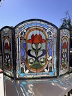 3 Panel Stained Glass Fireplace Screen Fireside Tulip Floral Tiffany Style 29268