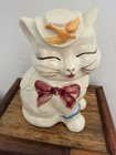 Cookie Jar Vintage Ceramic Cat Cookie Jar Container W  Bow   Bird On Head