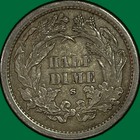 1872-s Above Bow Seated Liberty Half Dime Almost Uncirculated Au Coin  50624
