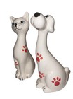 Vintage Ceramic Cat And Dog Figurines Paw Print Design    