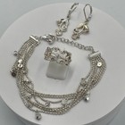 Vtg Sag Silver Tone Rhinestone Jewelry Set Necklace Bracelet Ring Earrings 4pc