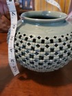 Vintage Korean Reticulated Double Walled Celadon Vase With Cranes  Signed  Green