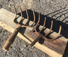 Vintage 4 Tine Prong Garden Cultivator Hoe Rake Weeder Cast Iron Steel Qty 2