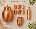 Hammered Pure Copper Water Dispenser Set With 6 Glasses Bottle   Jug Set
