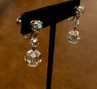 Vintage Faceted Glass Ball Bead Earrings Dangle Ab Bridal Prom