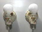 Vtg Porcelain Sconce Light Pair Bathroom Ceramic Wall Fixture Art Wired Usa  k16