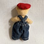 Jointed Teddy Bear Handmade Costume Vintage Miniature Denim Overalls   Beret