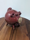 Vintage 1950s Mid-century Ceramic Corky Pig Bank - Glossy Brown Drip Glaze 6 