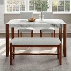 4-piece Dining Set With Marble Table   Bench   4 Padded Chairs   solid Wood Legs