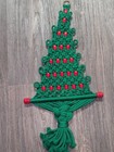 Macram   Christmas Tree Handcrafted Green Red Bead 25  Wall Hanging 70s Retro Mcm