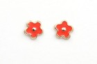 14k Yellow Gold Enamel Flower Baby Earrings With Screw Back