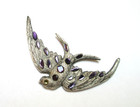 Antique Hatpin Large Swallow Bird Purple Vauxhall Glass