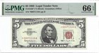 1963  5   Star          Legal Tender  Us Note  Pmg Gem Uncirculated 66 Epq Banknote 
