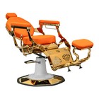 Leon Barber Chair Diamond Seat Reclining Heavy Duty Barber Chair  Orange Gold