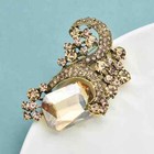 Vintage Style Elegant Flower Gold-tone Large Brooch Pin Red Rhinestone Crystal