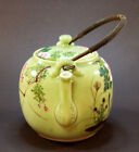 Antique Japanese Seto Celadon Teapot With Hand Painted Enamel Flowers Meiji