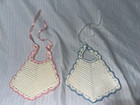 2 Antique 1930s Hand Crocheted Baby Bibs  One Pink  One Blue
