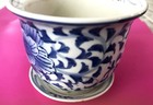 Vintage Chinese Porcelain Blue   White Planter   Flower Pot - Hand Painted Lotus