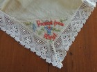 Present From Rhyl Wales Silk Handkerchief Vintage Souvenir 11  Square Lace Trim