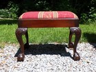 Vintage Chippendale Solid Mahogany Queen Anne Vanity Bench Stool Footstool 