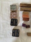 Antique Children s Wood Blocks Lot Of 20 - 5 Embossed Triangles Cubes Door Brick