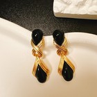 Vintage-inspired Black Onyx Teardrop Gold Plated Earrings