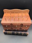 Vintage Wooden Sewing Thread Spool Holder Organizer Box With Drawer 18 Spools