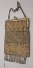 Antique Vtg Beaded Purse Evening Bag Art Nouveau French Micro Bead W  Fringe