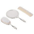 Nwb Victorian Trading Co Brush Silver Comb   Mirror Silver Plated 3 Vanity Set