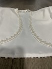 White Bridal Bolero Shrug Pearl Trim Long Sleeve Wedding Jacket Size 10