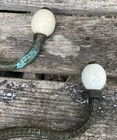 Pair Antique Victorian Cast Brass   Porcelain Coat Hat Hooks C1890