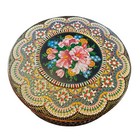 Vintage Daher Made In England Metal Textured Mosaic Floral Round Tin