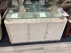 Postmodern Contemporary Tessellated Stone Glass Top Credenza 3 Door Front Ds17