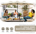 15ft Double-sided Outdoor Sun Shade Backyard Patio Umbrella Beige W  Crank Base