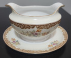 Esco China Vintage Gravy Boat W  Attached Underplate Floral W  Gold Accents