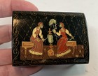 Vintage Russian Fedoskino Hand-painted Lacquer Miniature Box     Folk Scene Signed