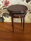 Vintage Dollhouse Miniature Round Side Table Nightstand Drawer Dark Wood 1 12