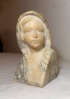 Antique Carved White Marble Alabaster Stone Child Girl Bust Sculpture Statue